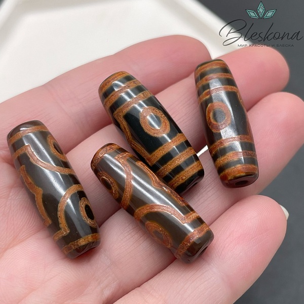 Бусина Дзи 3 глаза черно-коричневый бочонок 30*11 мм