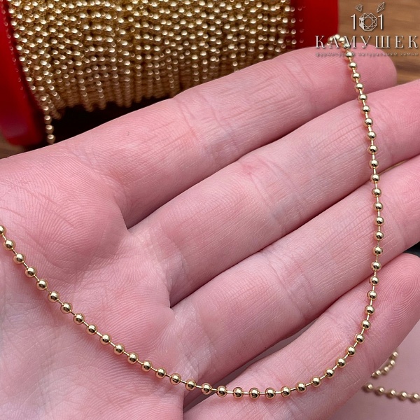 Цепь №79-1 цвет золото, бусины 2 мм