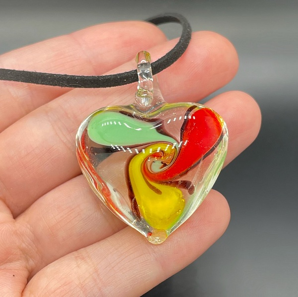 31*38мм, Подвеска сердце красно-желтый рисунок