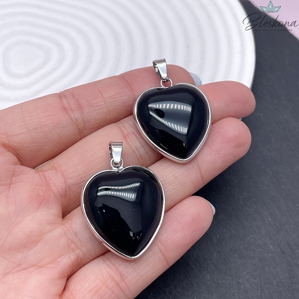 25*24 мм Цвет серебро, Подвеска Сердце Черный Агат