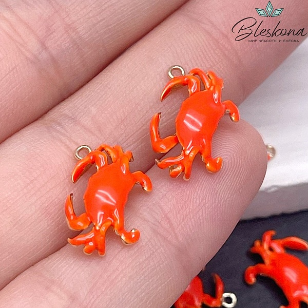 15,3*9,8мм, цвет золото, Подвеска краб красная эмаль