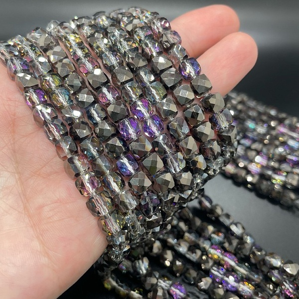 6.5 мм Стекло Lux,  куб огранка, цвет коричневый с фиолетовым отливом