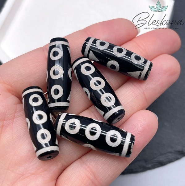 Бусина Дзи 8 глаз черно-белый бочонок 30*11 мм