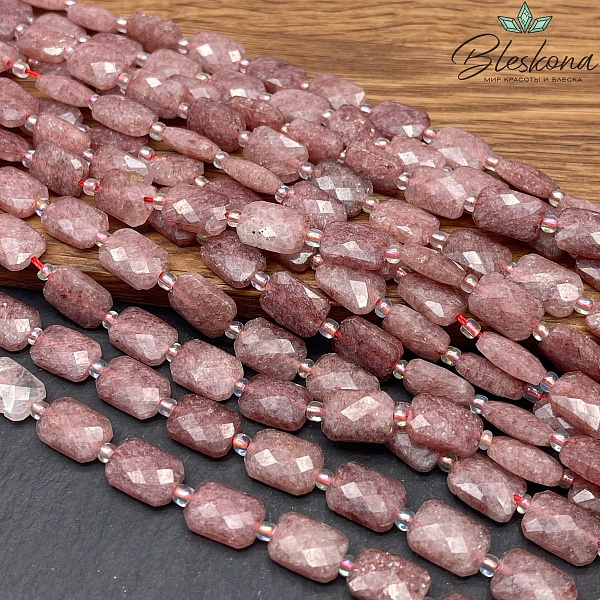 Кварц клубничный плоский прямоугольник огранка 12*8 мм