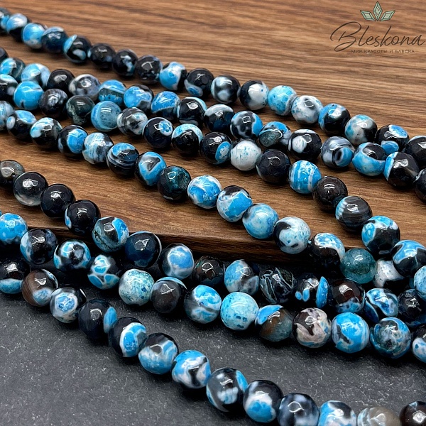 Агат черный голубые разводы огранка 8 мм