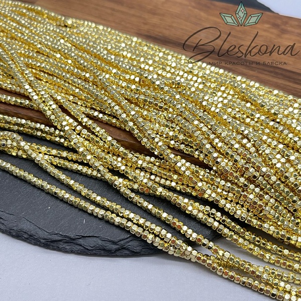 3*2 мм Гематин, цвет светлое золото, многогранник имитация