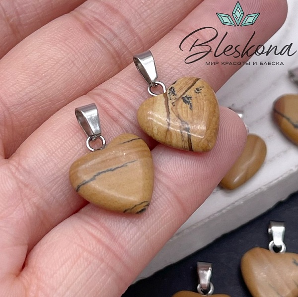 16*15 мм Цвет серебро, Подвеска Сердце Яшма пейзажная