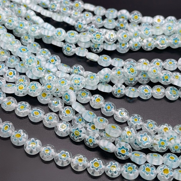 Муранское стекло голубое круг цветок  6 мм