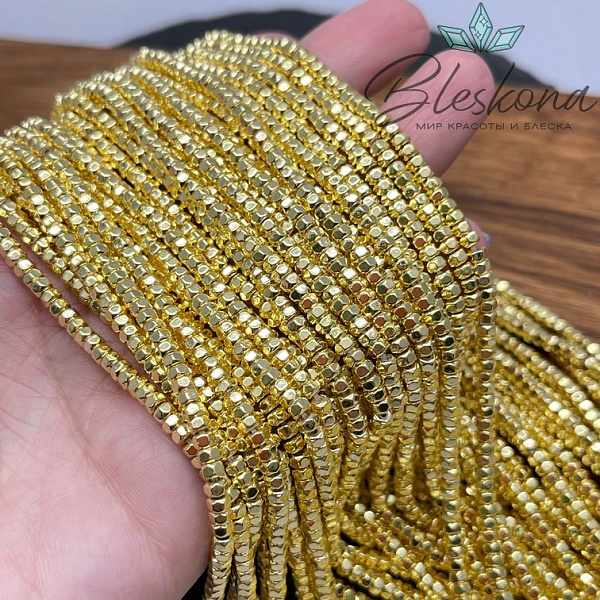 3*2 мм Гематин, цвет светлое золото, многогранник имитация