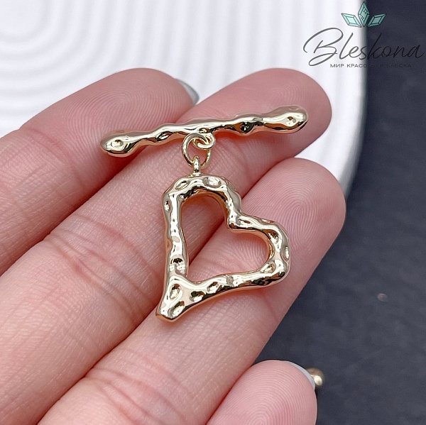 20 мм Цвет золото, Замок Тогл Сердце мятое 