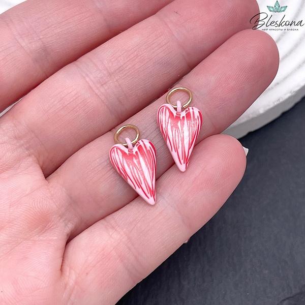 15,5*10 мм, Цвет золото, Подвеска сердце розовое полосы эмаль