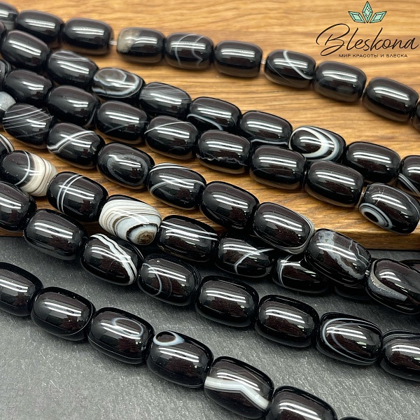 Агат черный с прожилками бочата 14*10 мм №2