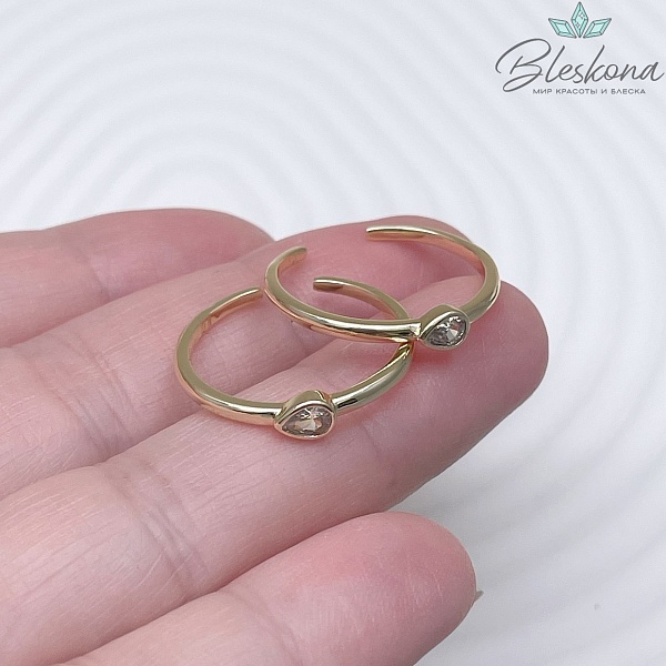 20 мм Цвет золото, Кольцо безразмерное капля циркон 