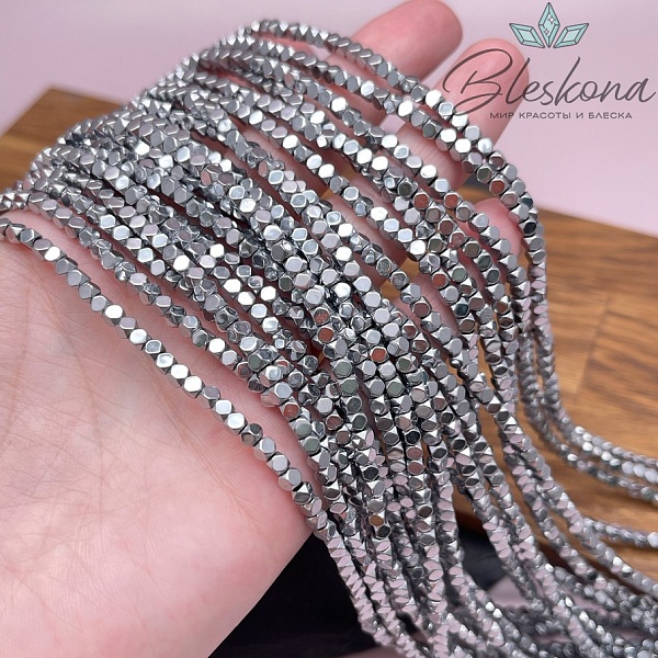 3 мм Гематин имитация, цвет темное серебро, куб огранка
