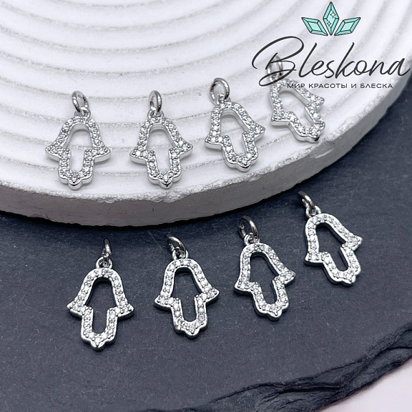 16,5*11 мм Цвет серебро, Подвеска Рука Фатимы цирконы