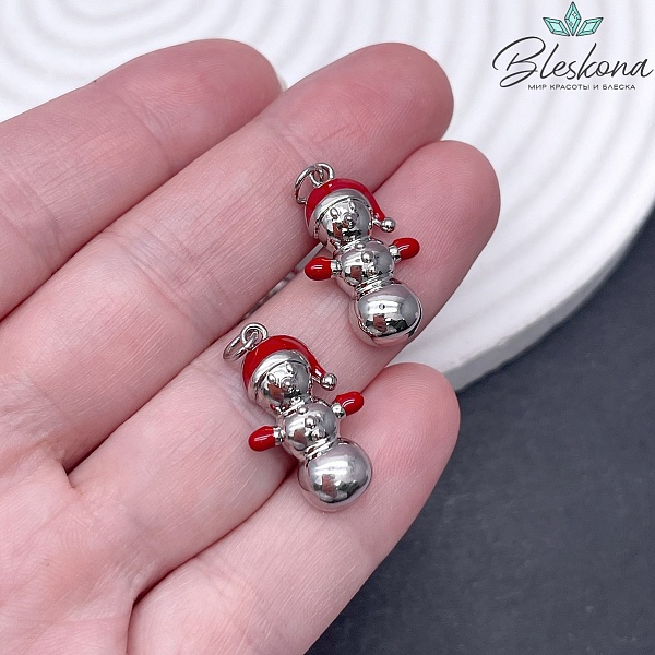 22*13 мм Цвет серебро, Подвеска снеговик эмаль 