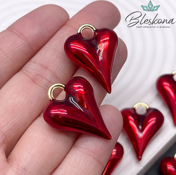 27,7*21 мм Цвет золото, Подвеска Сердце красная эмаль 
