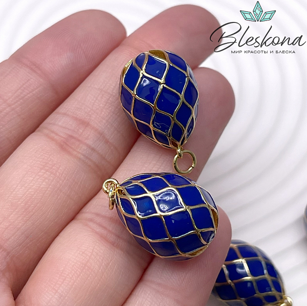 21,8*15 мм Цвет золото, Подвеска Яйцо фаберже синее 