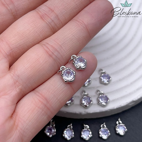 9,3*7 мм Цвет серебро, Подвеска фриформ фиолетовый циркон
