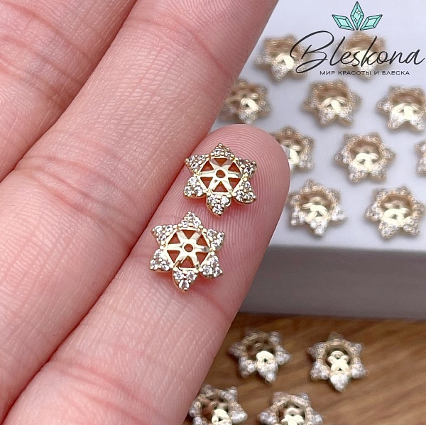 9*2 мм Цвет золото, Шапочка цветок с цирконами