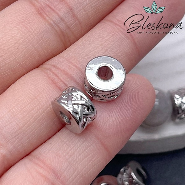 10*6 мм Цвет серебро, Бусина цилиндр косичка 