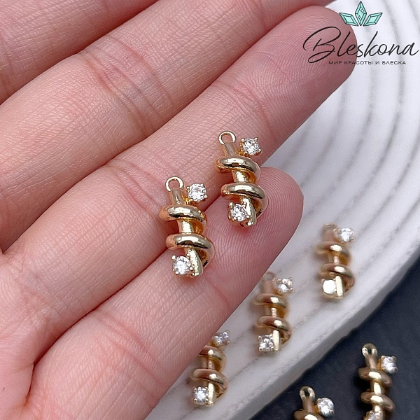 16,3*7,5 мм Цвет золото, Подвеска спираль с цирконами