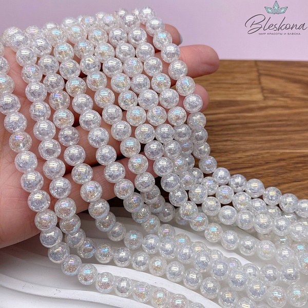 Кварц снежный белый с переливом (имитиация) 8 мм