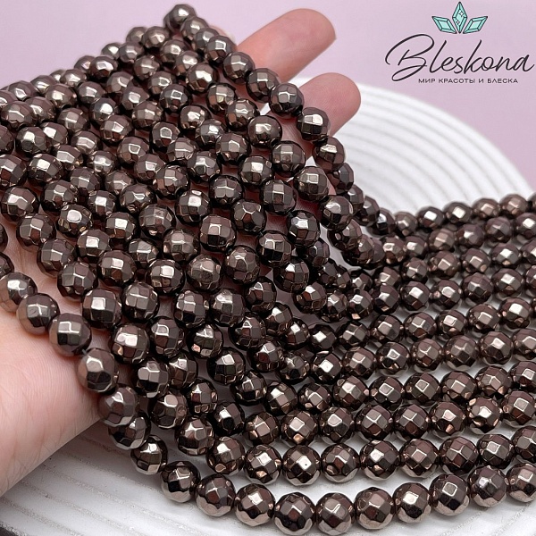 8 мм Гематин имитация огранка, цвет коричневый №1 (шоколадный)