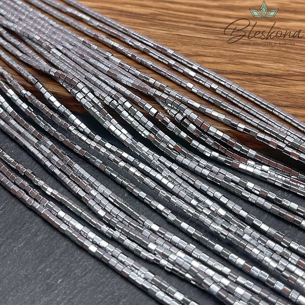 2 мм Гематин имитация, цвет темное серебро, цилиндр