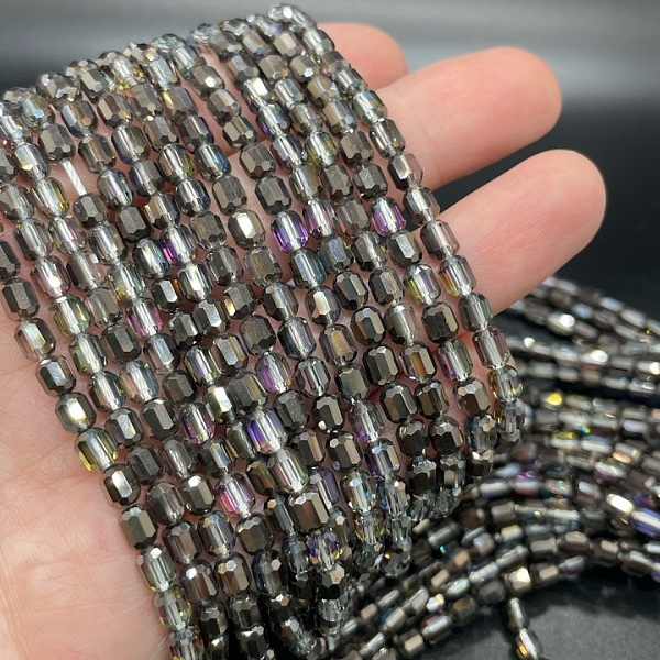 4*5 мм Стекло Lux, цилиндр мини, цвет черный с фиолетовым переливом