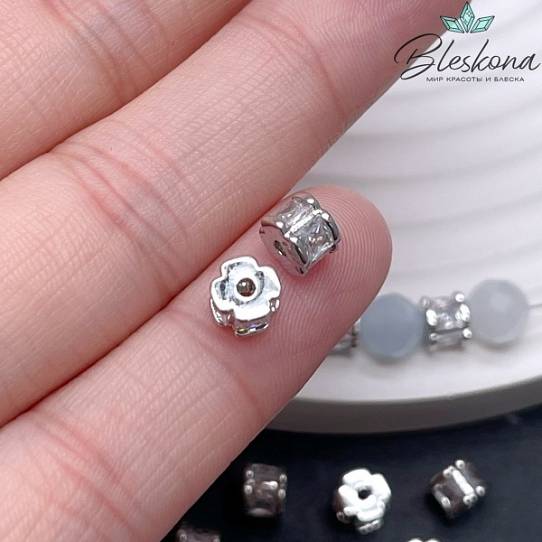 4*5 мм, цвет серебро, Бусина - разделитель цирконы