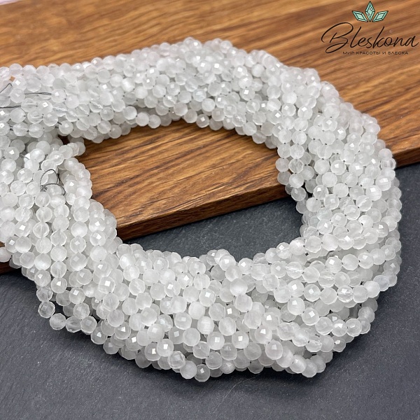 Кошачий глаз светло-серый микроогранка (имитация) 4 мм