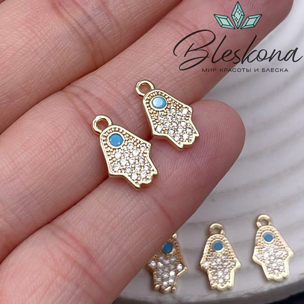 13,5*8 мм Цвет золото, Подвеска Рука Фатимы цирконы