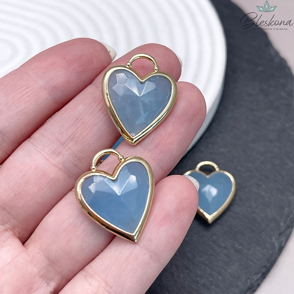 23,5*19 мм,Подвеска Сердце голубой кварц ,цвет золото