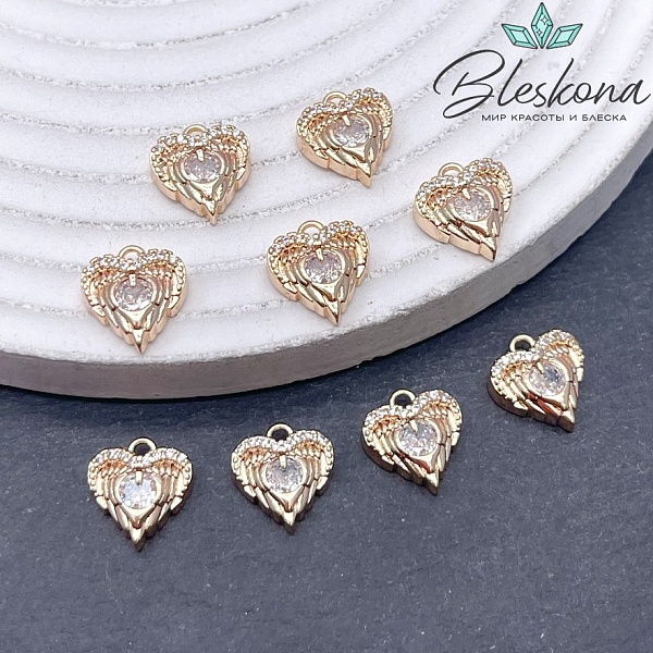 10*11мм Цвет золото, Подвеска  Сердце цирконы  