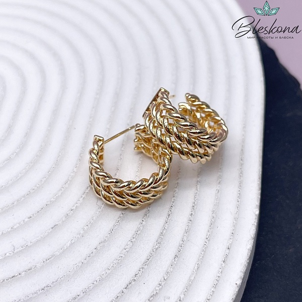 19мм, цвет золото, Пусеты плетенка