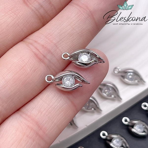 14*6,5 мм Цвет серебро, Подвеска глаз с цирконом