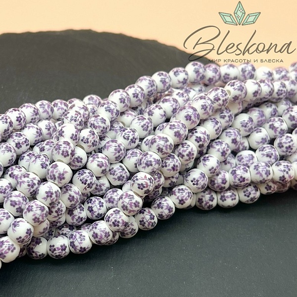 8 мм Керамика Бусина роспись гжель №8