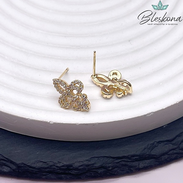 15*11 мм Цвет золото, Пусеты Королевская лилия цирконы