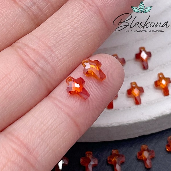 7*5 мм, Подвеска Циркон крест оранжевый (кубический цирконий, фианит) 