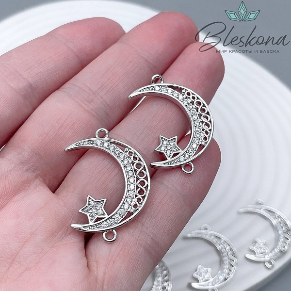 28*19 мм Цвет серебро, Коннектор Полумесяц цирконы