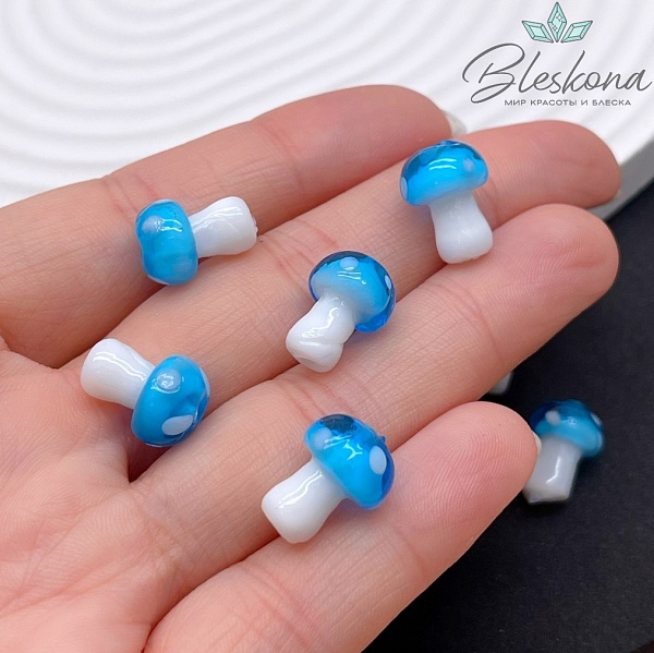 12*10 мм Бусина гриб голубой