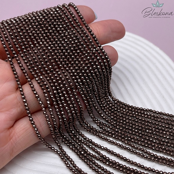 2 мм Гематин имитация огранка, цвет коричневый  (шоколадный)