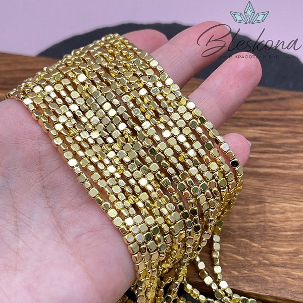 3*2 мм Гематин, светлое золото, квадрат фриформ имитация