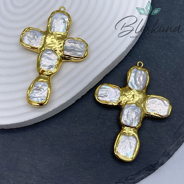 65*44 мм Цвет золото, Подвеска  Жемчуг крест