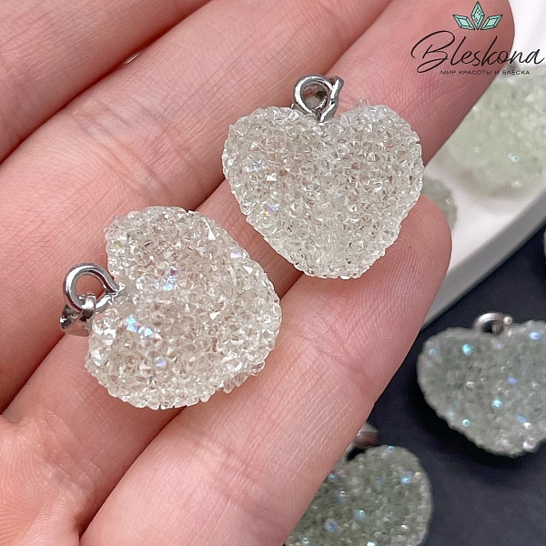 19*20 мм, Цвет серебро, Подвеска мармеладное сердце зеленое