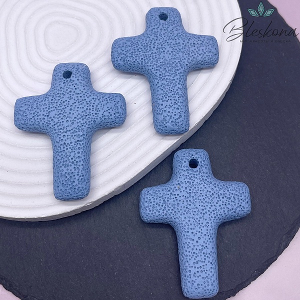 Лава Вулканическая Подвеска крест синий 66*52 мм