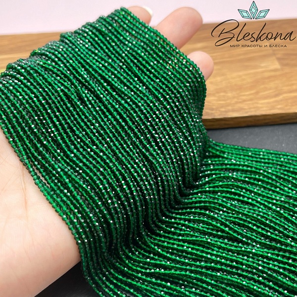 2 мм Бусины стекло темно-зеленое алмазная огранка