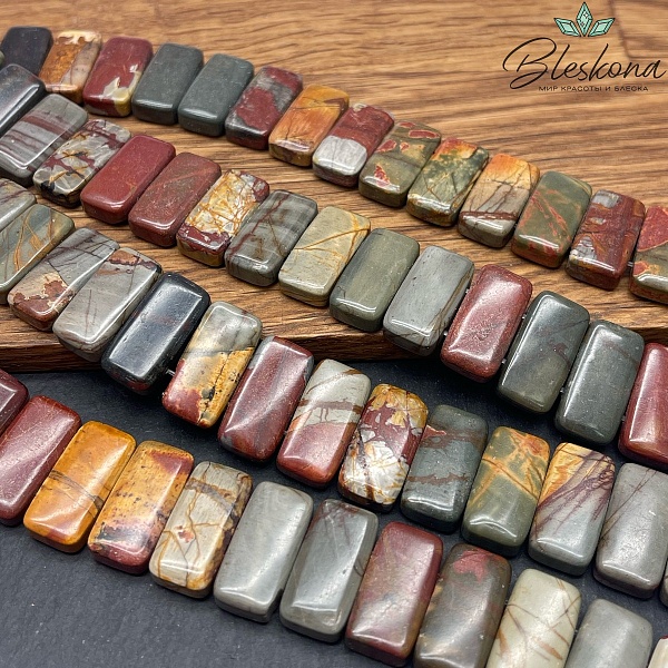 Яшма Picasso прямоугольник с двумя отверстиями 20*10 мм