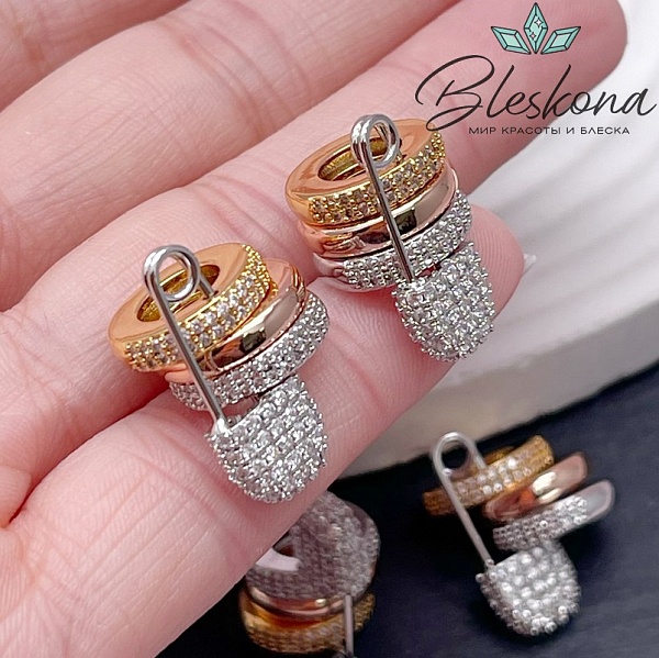 20,5*18,5 мм Цвет биколор, Подвеска кольца с булавкой цирконы